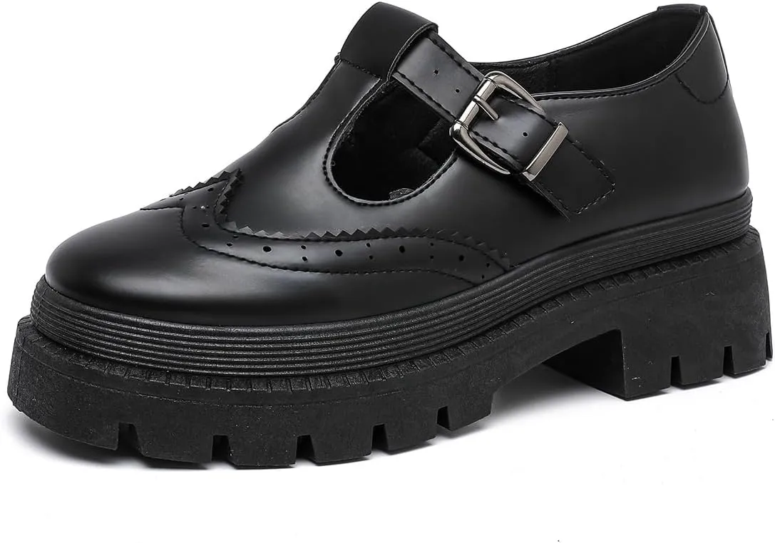 MEMON Mary Jane Shoes Women Oxford Shoes,Casual Dress Shoes,Cute Breathable Dressy Cosplay Party School Work Shoes(ME23033-BLACK-9)