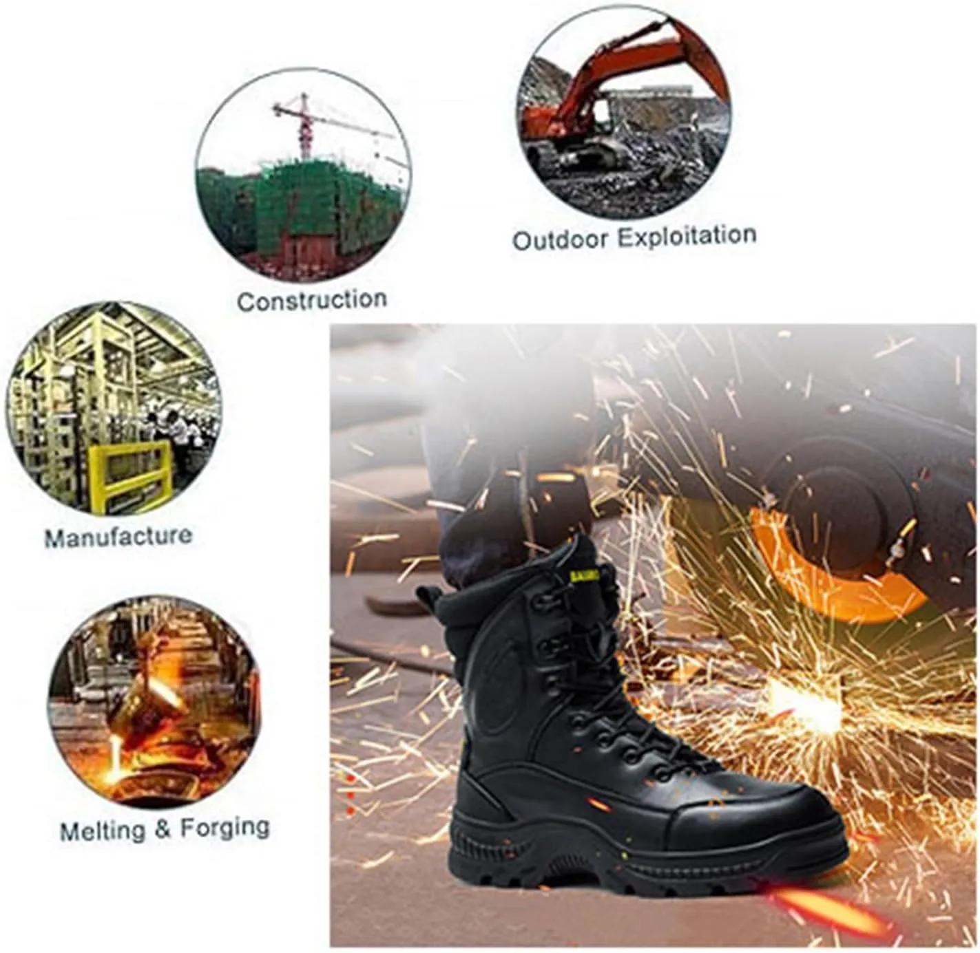Men Safety Boots for Industrial, Men's Comfortable Anti-Smash and Anti-Puncture Lace up High Top Safety Steel Toe Work Boots, Breathable Waterproof Abrasion Resistant Work Shoes