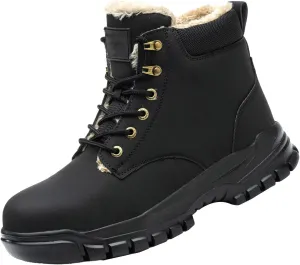 Men Work Boots Slip On Hiking Sneakers Warm Fur Lined Womens Safety Shoes Non Steel Toe Waterproof Outdoor Shoes Lightweight Hike Grounded Footwear
