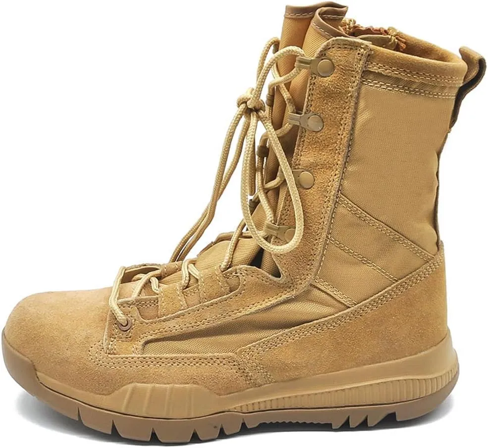 Men's 8 Inches Military Tactical Boots with Side Zipper, Desert Combat Boots, Lightweight Anti-slip and Waterproof Hiking Boots