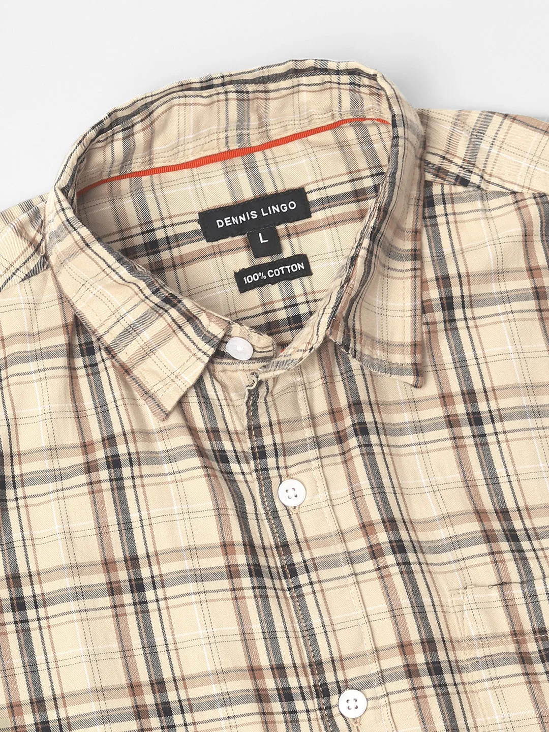 Men's Checks Khaki Spread Collar Casual Shirt