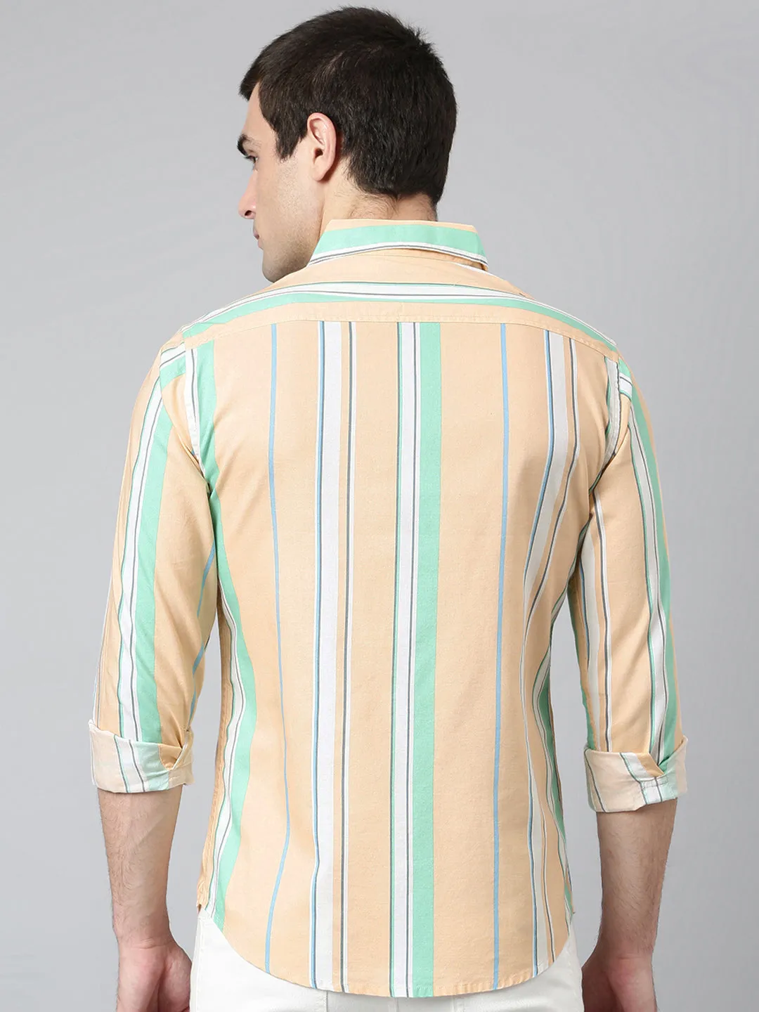 Men's Cotton Printed Peach Slim Fit Casual Shirt