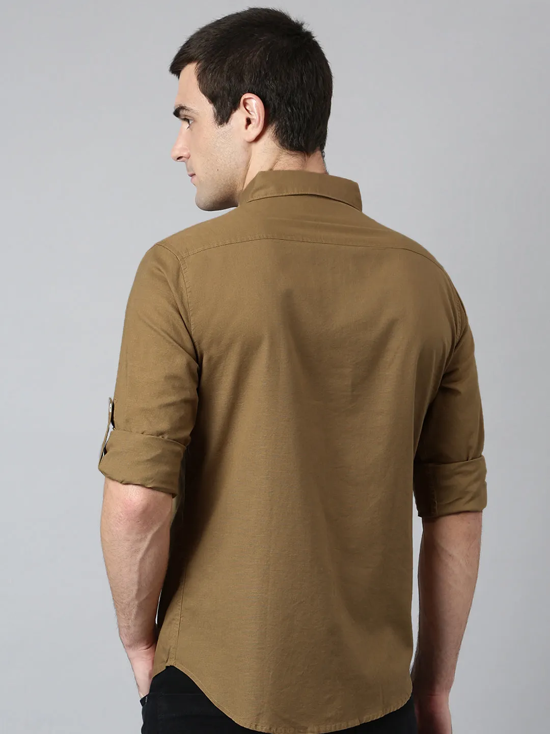 Men's Cotton Solid Brown Slim Fit Casual Shirt