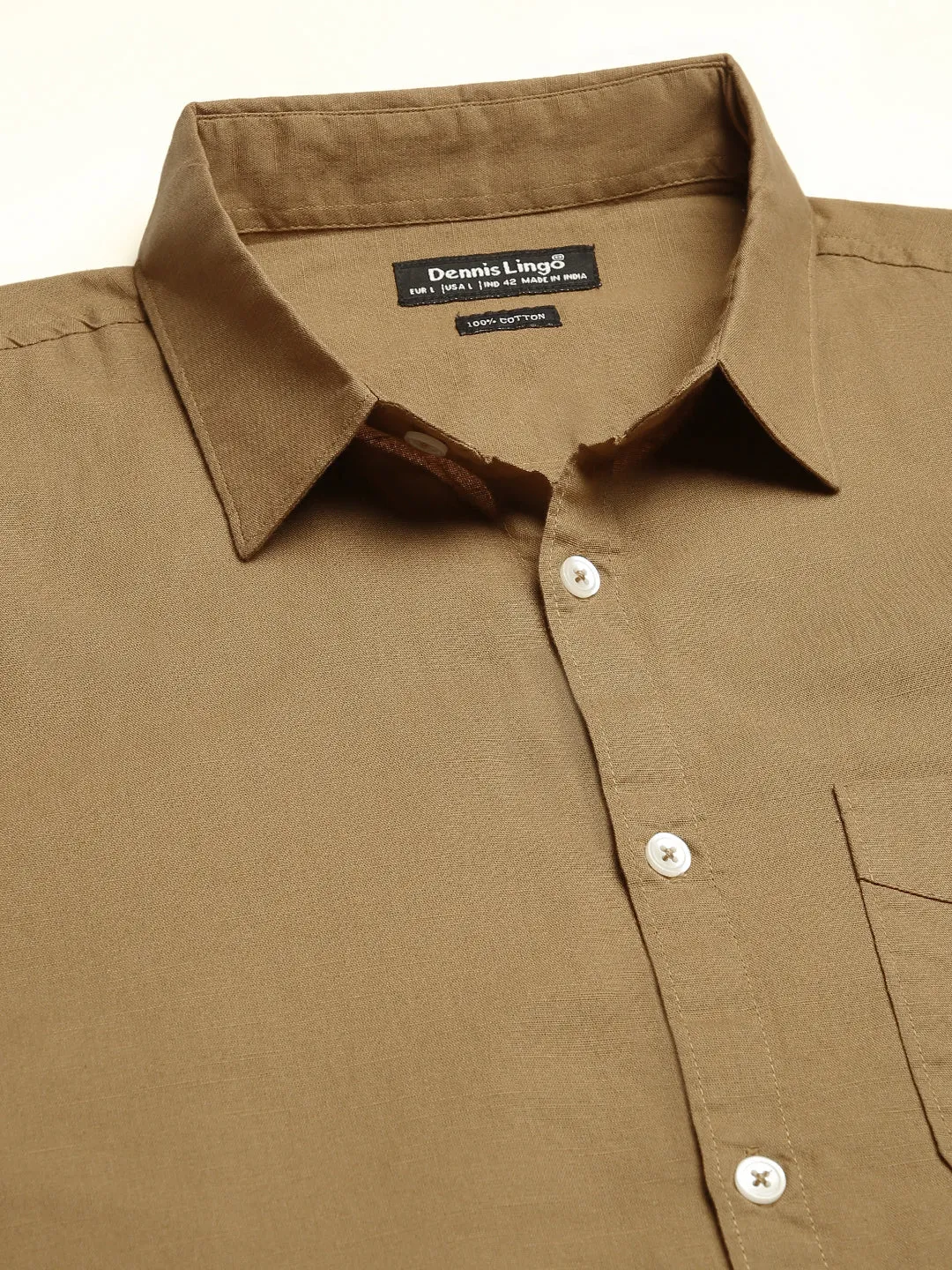 Men's Cotton Solid Brown Slim Fit Casual Shirt
