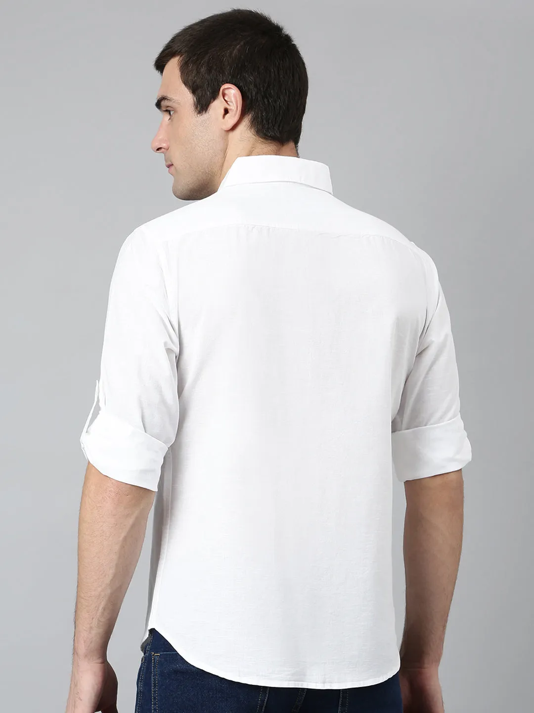 Men's Cotton Solid Slim Fit Casual Shirt With Pocket Roll Up Full Sleeve Shirt For Formal & Casual Wear