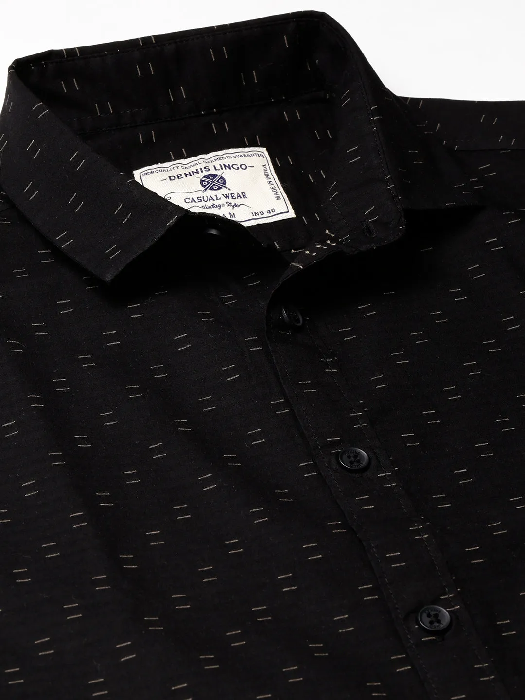 Men's Dobby Design White Slim Fit Shirt (Black)