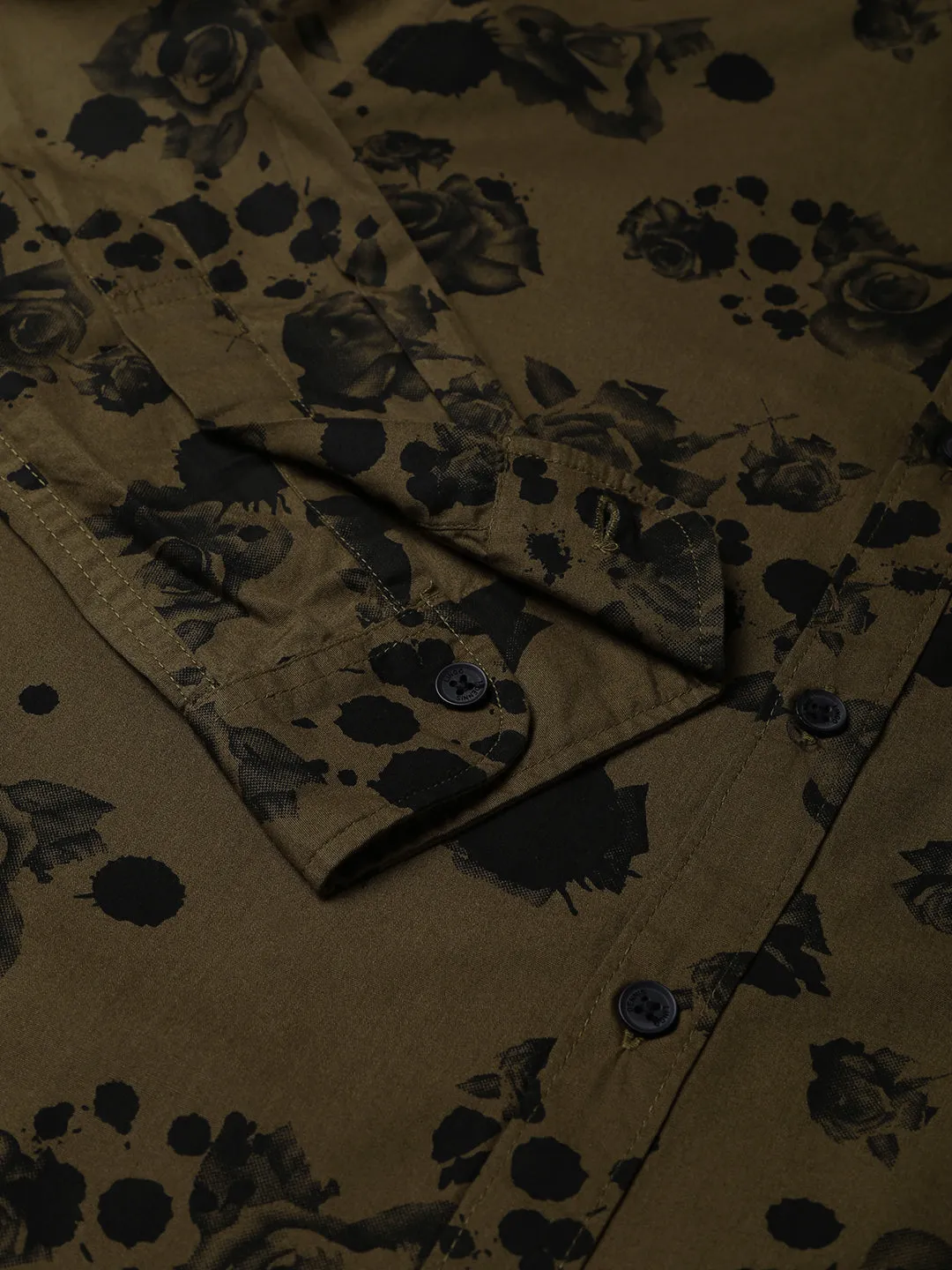 Men's Floral Printed Slim Fit Casual Shirt (Olive)