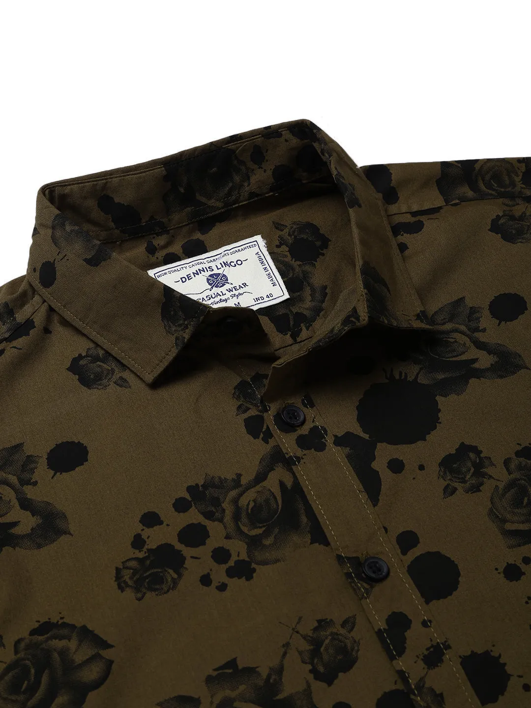 Men's Floral Printed Slim Fit Casual Shirt (Olive)