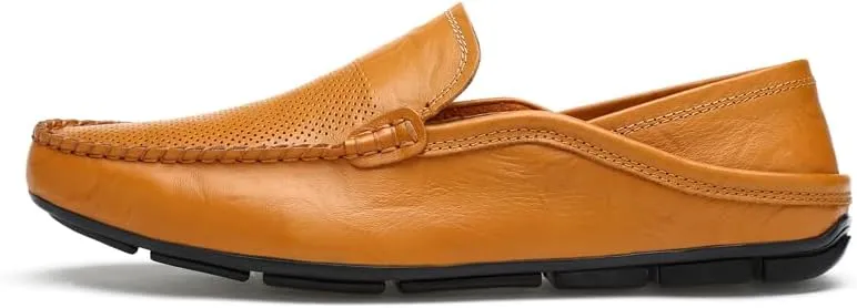 Men's Genuine Leather Loafers, Slip-on Driving Moccasins, Casual Flats, Brown,Blue,Black