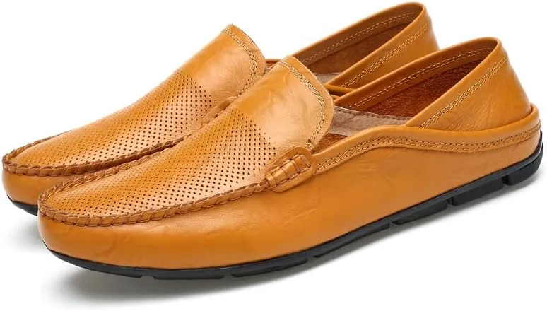 Men's Genuine Leather Loafers, Slip-on Driving Moccasins, Casual Flats, Brown,Blue,Black