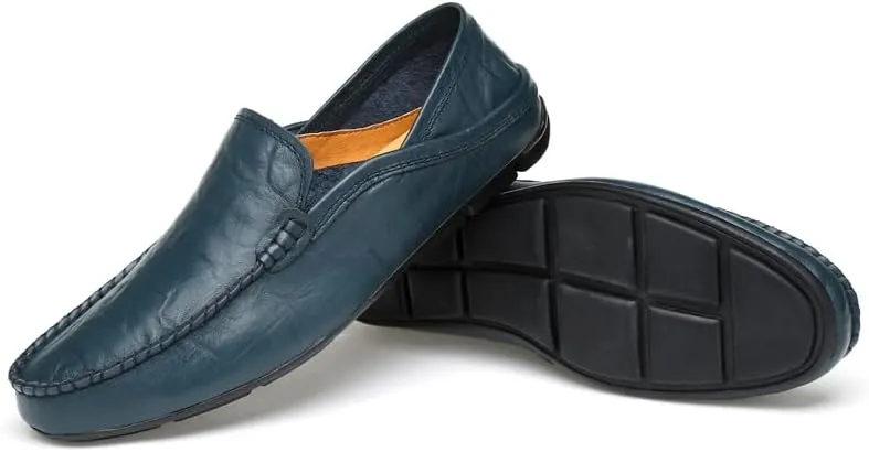 Men's Genuine Leather Loafers, Slip-on Driving Moccasins, Casual Flats, Brown,Blue,Black
