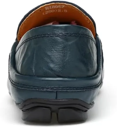 Men's Genuine Leather Loafers, Slip-on Driving Moccasins, Casual Flats, Brown,Blue,Black