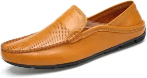 Men's Genuine Leather Loafers, Slip-on Driving Moccasins, Casual Flats, Brown,Blue,Black