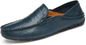 Men's Genuine Leather Loafers, Slip-on Driving Moccasins, Casual Flats, Brown,Blue,Black