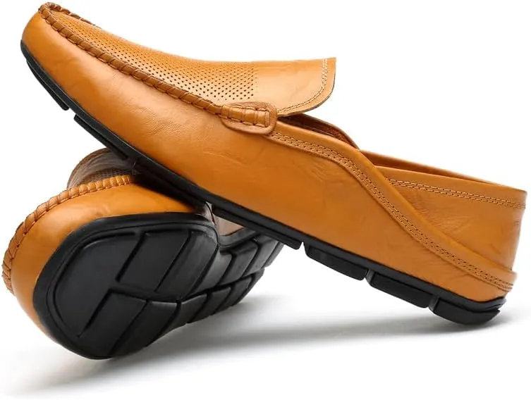 Men's Genuine Leather Loafers, Slip-on Driving Moccasins, Casual Flats, Brown,Blue,Black