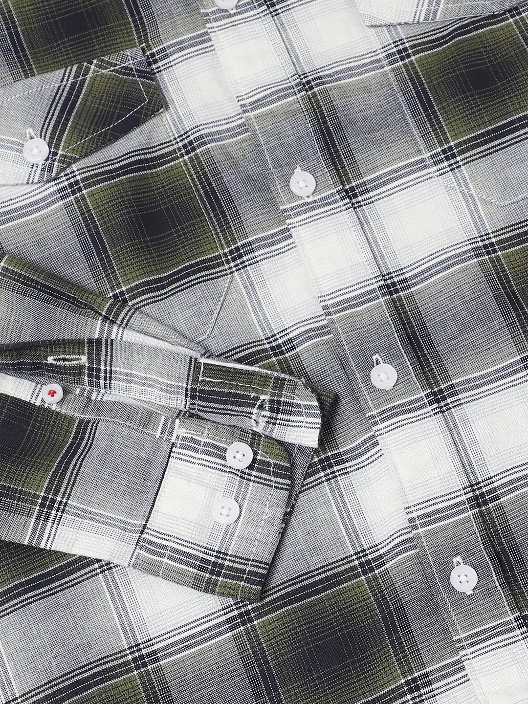 Men's Green Regular Checks Spread Collar Full Sleeves Casual Shirt