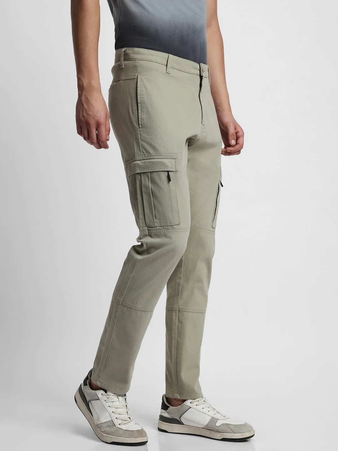 Men's Green Slim Fit Cargos Trousers