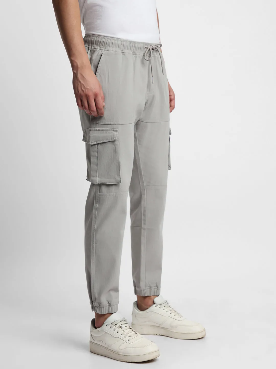 Men's Grey Slim Fit Cargo Joggers