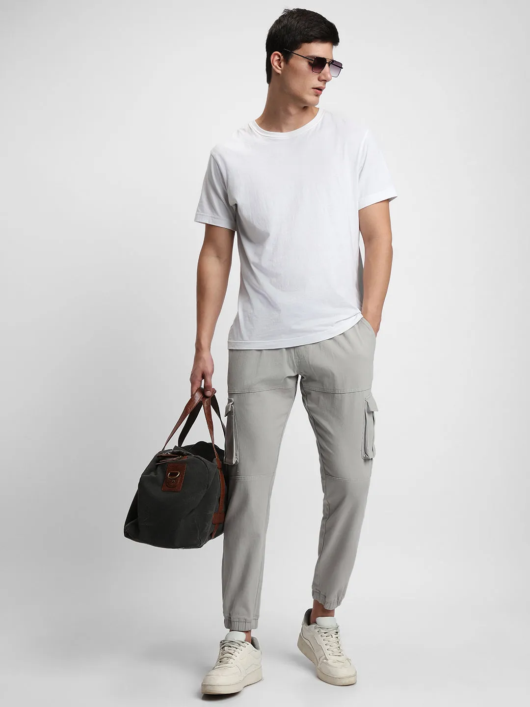 Men's Grey Slim Fit Cargo Joggers
