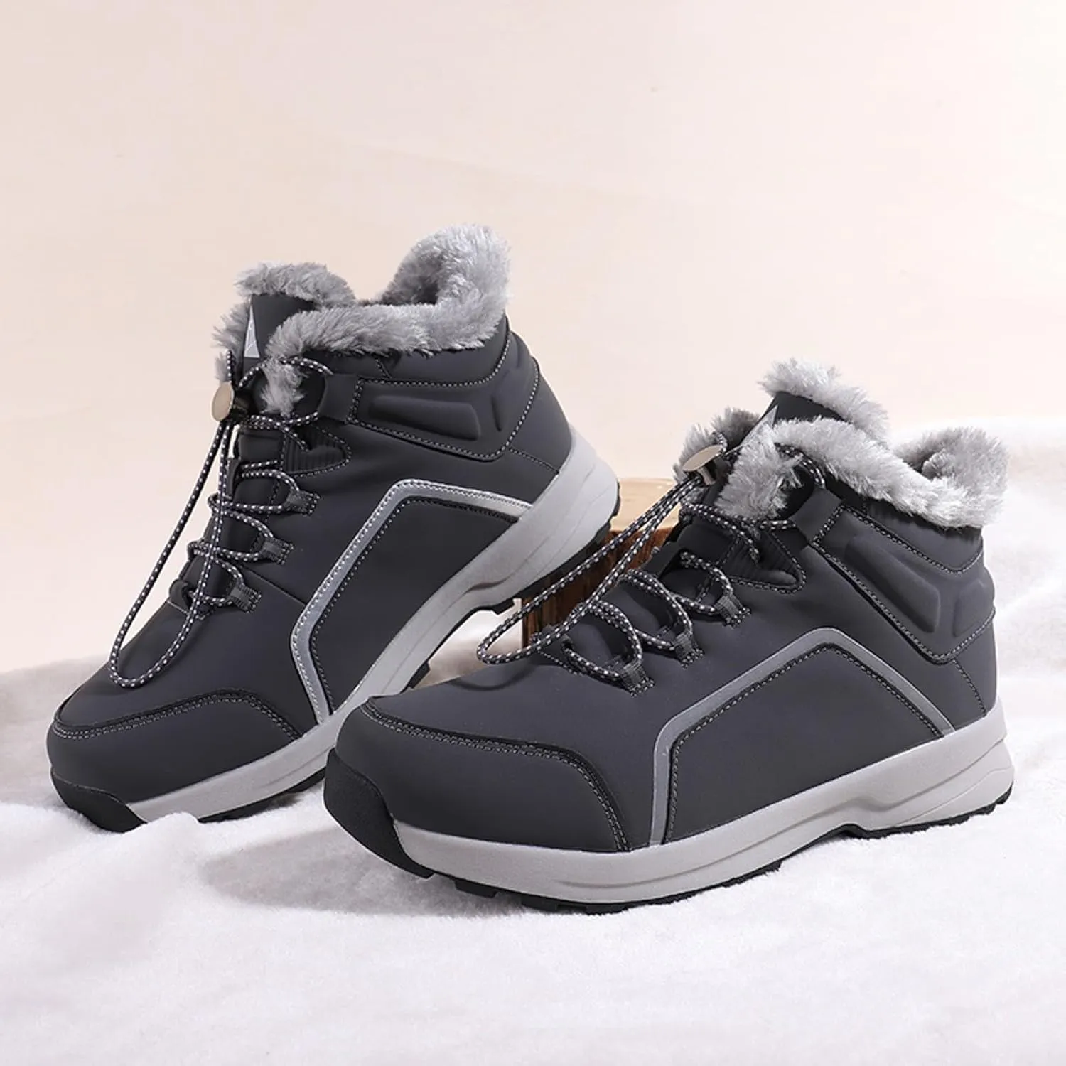 Mens Hiking Boots, Waterproof Snow Boots Comfortable Insulated Fur Boots Outdoor Work Boots Women's Winter Boots