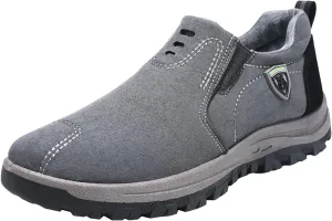 Men's Leather Slip-On Shoes Suede Wide Hiking Shoes Trekking Trails Sneakers Casual Walking Shoes with Arch Support