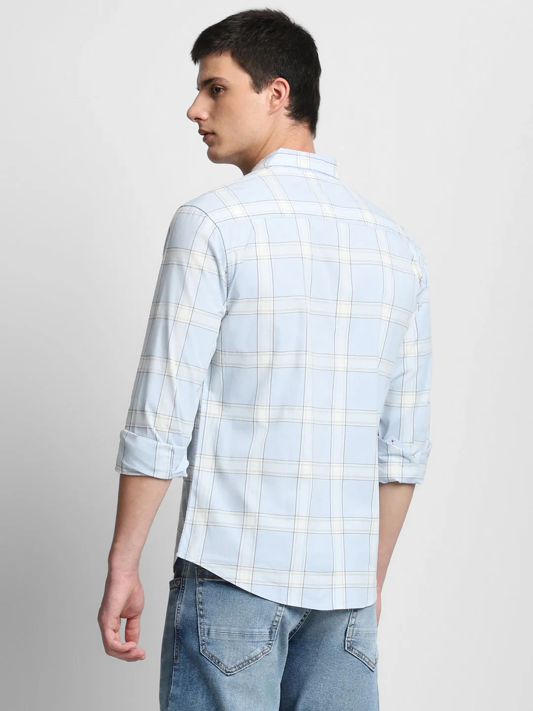 Men's Light Blue Checkered Full Sleeve Casual Shirts