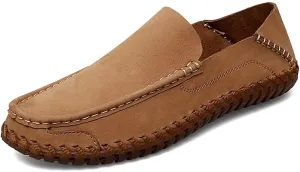 Mens Loafers Shoe Apron Toe Leather Round Toe Loafers Comfortable Flexible Slip Resistant Outdoor Casual Slip-ons