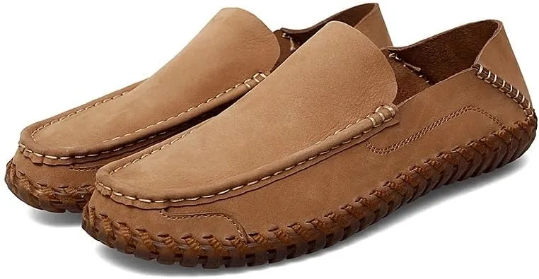 Mens Loafers Shoe Apron Toe Leather Round Toe Loafers Comfortable Flexible Slip Resistant Outdoor Casual Slip-ons
