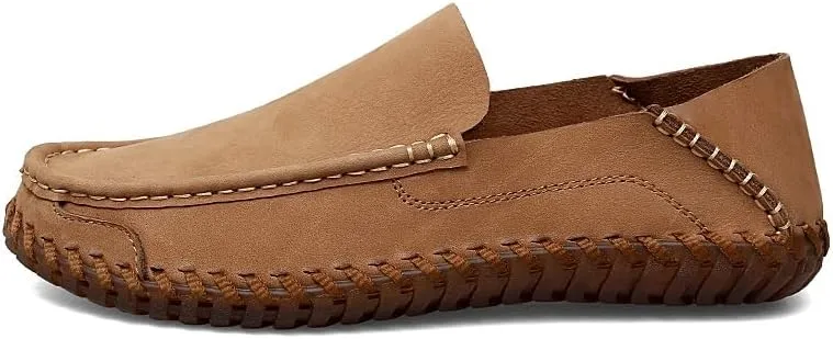 Mens Loafers Shoe Apron Toe Leather Round Toe Loafers Comfortable Flexible Slip Resistant Outdoor Casual Slip-ons