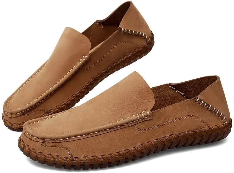 Mens Loafers Shoe Apron Toe Leather Round Toe Loafers Comfortable Flexible Slip Resistant Outdoor Casual Slip-ons