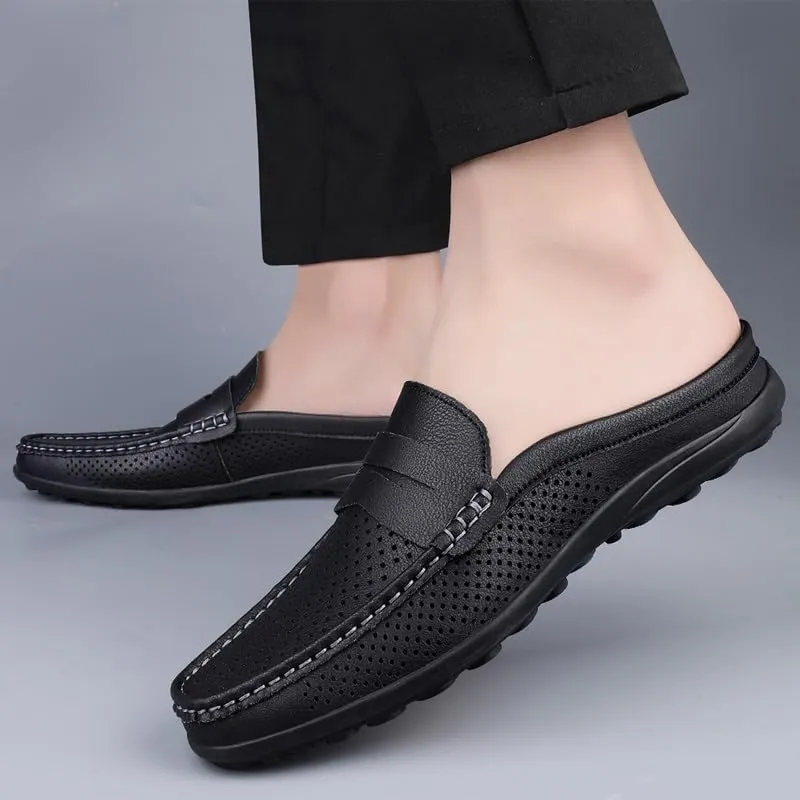 Men's Loafers Shoes Solid Color Perforated Vegan Leather Penny Half Loafers Shoes Slip Resistant Lightweight Comfortable Prom Slip-on