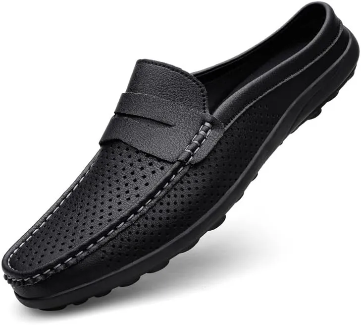 Men's Loafers Shoes Solid Color Perforated Vegan Leather Penny Half Loafers Shoes Slip Resistant Lightweight Comfortable Prom Slip-on