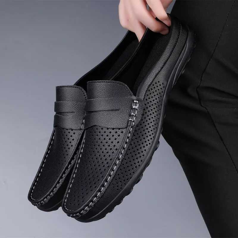 Men's Loafers Shoes Solid Color Perforated Vegan Leather Penny Half Loafers Shoes Slip Resistant Lightweight Comfortable Prom Slip-on