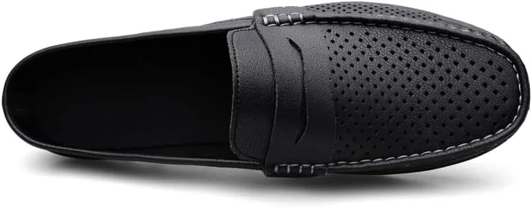 Men's Loafers Shoes Solid Color Perforated Vegan Leather Penny Half Loafers Shoes Slip Resistant Lightweight Comfortable Prom Slip-on