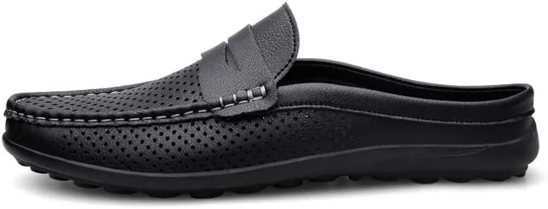 Men's Loafers Shoes Solid Color Perforated Vegan Leather Penny Half Loafers Shoes Slip Resistant Lightweight Comfortable Prom Slip-on
