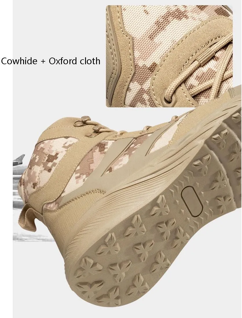 Men's Military Side Zipper Tactical Work Boots, Mens Plus Size High Top Lace Up Breathable Waterproof Military Boots, for Hiking Motorcycle Climbing Non Slip Desert Boots