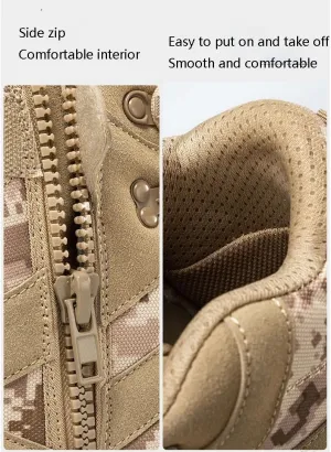 Men's Military Side Zipper Tactical Work Boots, Mens Plus Size High Top Lace Up Breathable Waterproof Military Boots, for Hiking Motorcycle Climbing Non Slip Desert Boots