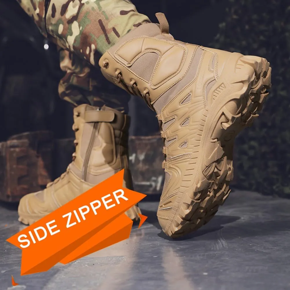 Men's Military Tactical Boots: Water-resistant Leather Military Boots for Outdoor & Work