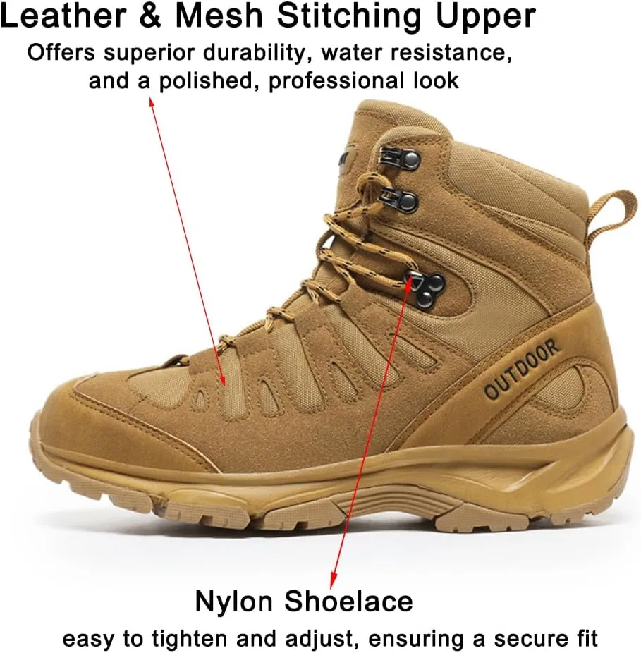 Men's Military Tactical Boots: Water-resistant Leather Military Boots for Outdoor & Work