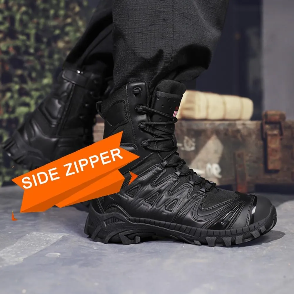 Men's Military Tactical Boots: Water-resistant Leather Military Boots for Outdoor & Work