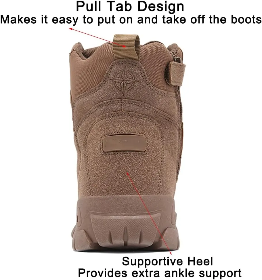 Men's Military Tactical Boots: Water-resistant Leather Military Boots for Outdoor & Work