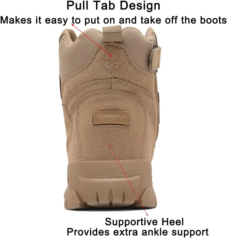 Men's Military Tactical Boots: Water-resistant Leather Military Boots for Outdoor & Work