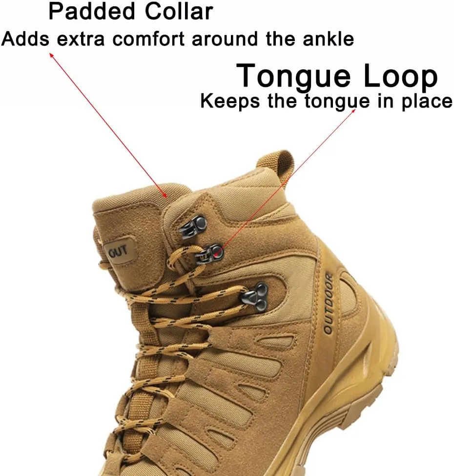 Men's Military Tactical Boots: Water-resistant Leather Military Boots for Outdoor & Work