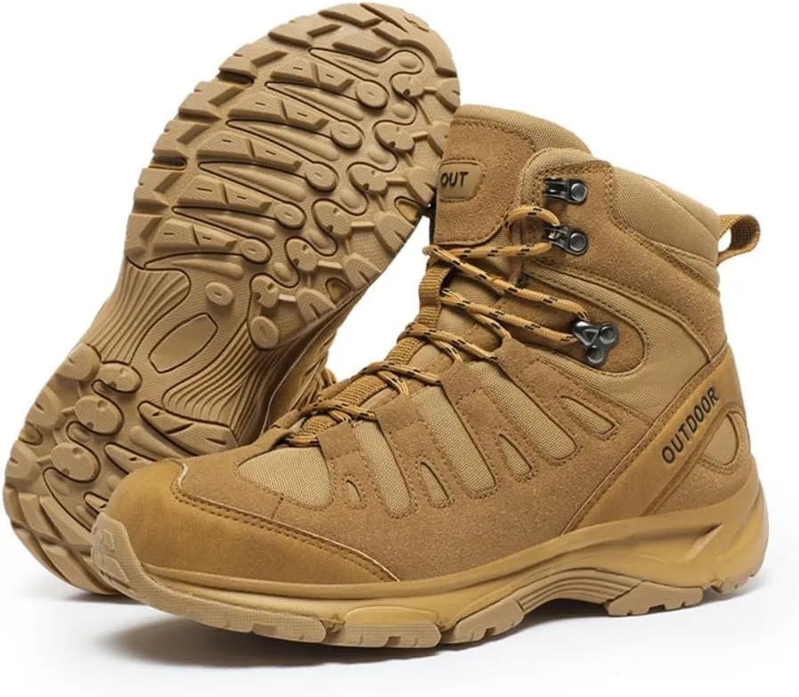 Men's Military Tactical Boots: Water-resistant Leather Military Boots for Outdoor & Work
