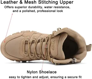 Men's Military Tactical Boots: Water-resistant Leather Military Boots for Outdoor & Work