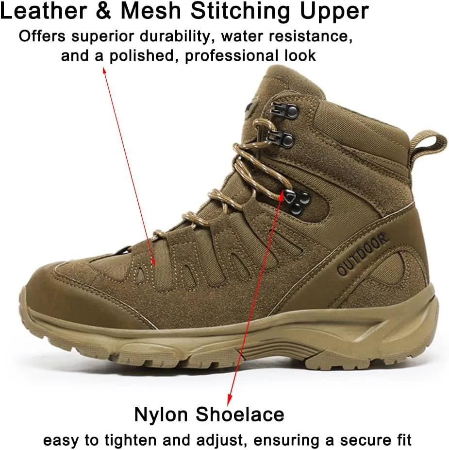 Men's Military Tactical Boots: Water-resistant Leather Military Boots for Outdoor & Work