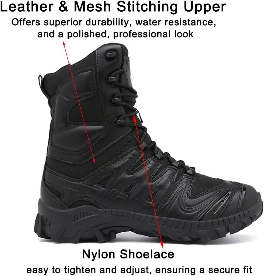 Men's Military Tactical Boots: Water-resistant Leather Military Boots for Outdoor & Work