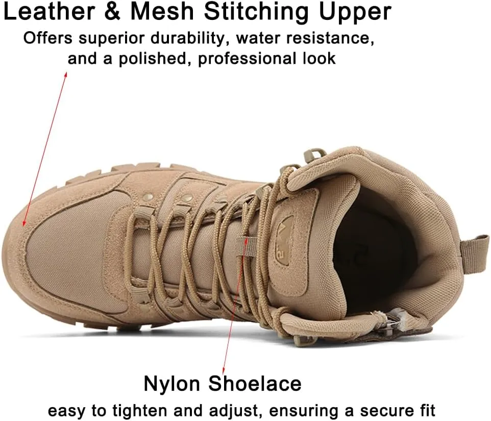 Men's Military Tactical Boots: Water-resistant Leather Military Boots for Outdoor & Work