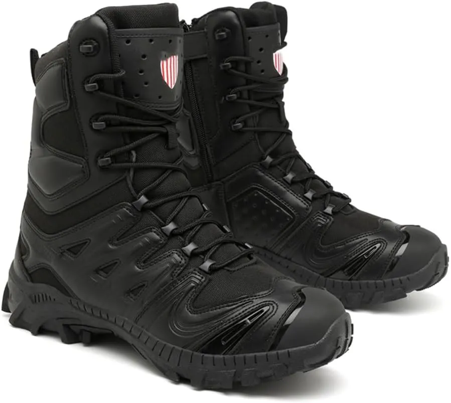 Men's Military Tactical Boots: Water-resistant Leather Military Boots for Outdoor & Work