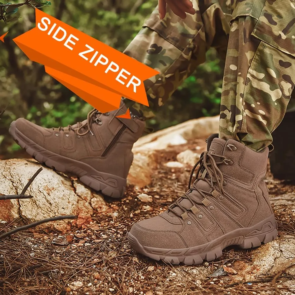 Men's Military Tactical Boots: Water-resistant Leather Military Boots for Outdoor & Work